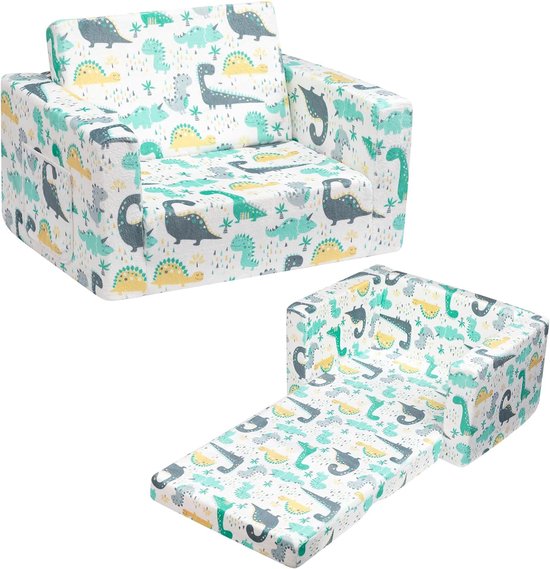 Kinderbank Opklapbare 2-in-1 slaapbank, kinderstoel, flanel kinderbank Opvouwbare kinderbank voor kinderkamer, kinderdag- en verjaardagscadeau voor meisjes en jongens - Wit met van Kinder