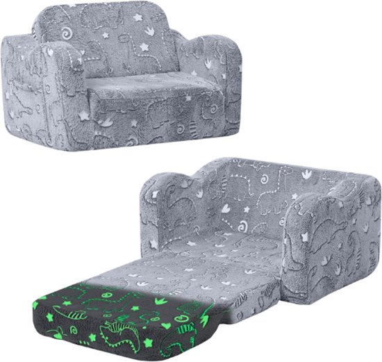Kinderbank Opvouwbare Peuterfauteuil - Zachte Pluche Kinderbank Met Ligfunctie - Glow In The Dark Sterren - Comfortabele Baby Fauteuil Voor Jongens En Meisjes - Glimmende Dino van Merkloos