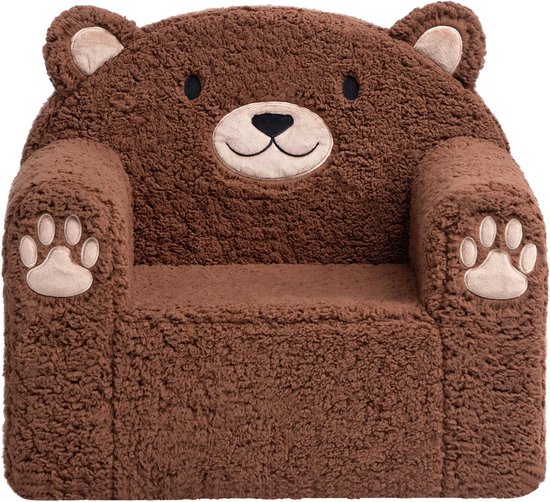 Kinderbank ultrazacht knuffelschuim Sherpa leesstoel bruine beer van Merkloos