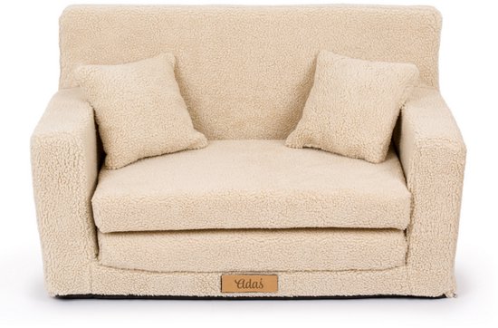 Kinderbank voor baby’s en peuters, uitklapbaar schuim 92x60x40 cm, zachte teddy-stof beige van Merkloos