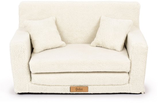 Kinderbank voor baby’s en peuters, uitklapbaar schuim 92x60x40 cm, zachte teddy-stof crème van Merkloos