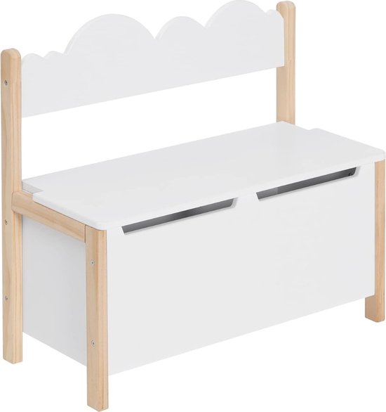 Kinderbankje Met Opbergruimte - Speelgoedkist - Speelgoedbank - Opbergbankje - Klepbankje - Wit - 60 x 25,5 x 55 cm (L x W x H) van Merkloos