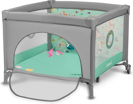 Kinderbed - Campingbedje - Bed & Box - 100x100 cm - tot 15 kg - 0-36 Maanden - Zij-ingang - Matras - Wielen Opvouwbaar van Kinder