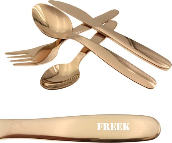 Kinderbestek Met Stoere Naam Gravering - Freek - Rosegoud van Kinder