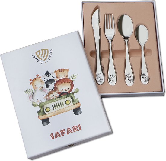 Kinderbestek Safari Leeuw Olifant Nijlpaard Aap van Kinder