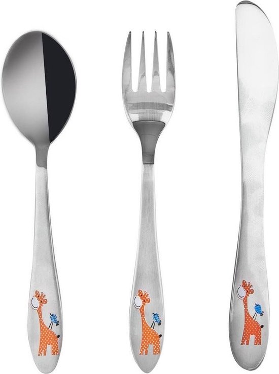 Kinderbestek Set Edelstaal GIRAFFE 3 delig - Bestek voor Kinderen - Baby - Lepeltjes - Vorkjes - Vork - Mes - Lepel van Kinder