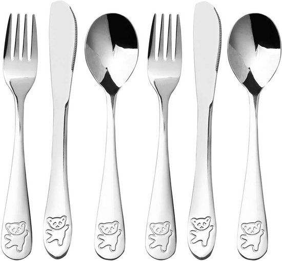 Kinderbestekset - Zilver - 6-delig - Roestvrij staal - 2 lepels - 2 vorken - 2 messen