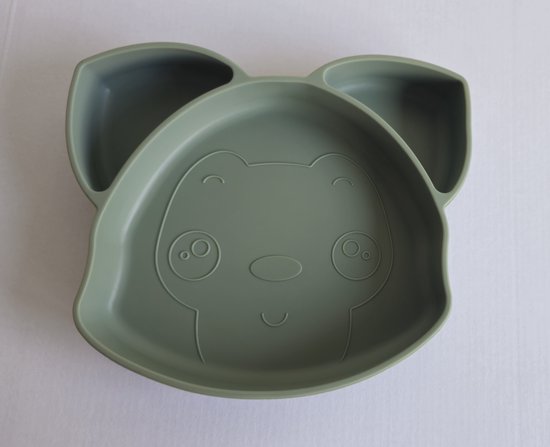 Kinderbord - Siliconen Vakjesbord met antislip - Kinderservies voor peuters - Olijf Groen - Vos Bordje van Kinder
