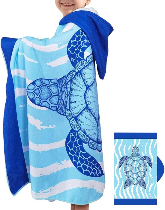 Kinderen Badjas - Deken Poncho - Na het Baden - Zachte Microvezel - 77 x 128 cm - Blauw