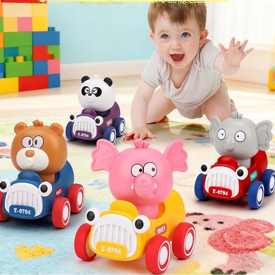 Kinderen Drukken Glijden Auto Speelgoed - 4 Stuks Dieren Racen Baby Speelgoed - Geen Batterij Nodig - Geschikt Voor Jongens En Meisjes Van 1-3 Jaar