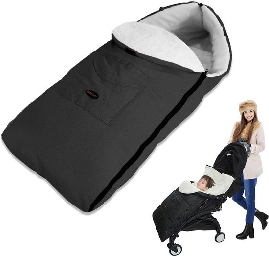 Kinderen Voetenzak - Pluche Voetenzak - Slaapzak voor Baby - Dekentje - Kinderwagen - Wasbaar - Sluitbare Hoofdkussen Tas - Geschikt voor Alle Kinderwagens - Zwart - Casual van Merkloos