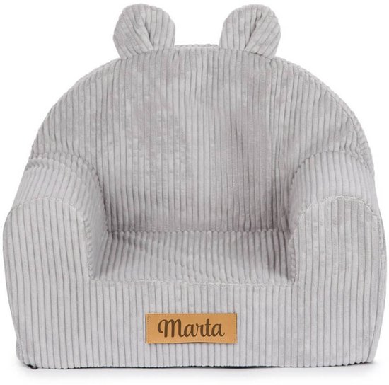 Kinderfauteuil ~ Grijze Ribstof van Merkloos