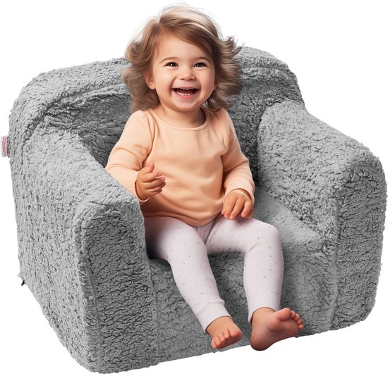 Kinderfauteuil - Kinderzetel - Kinderbank Voor Meisjes en Jongens - Kindersofa - Kinderzeteltjes Peuters en Kinderen - Fleece - Grijs van Kinder