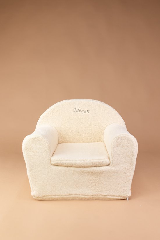 Kinderfauteuil met naam - Teddy stof - Beige - Wit van Lilokids