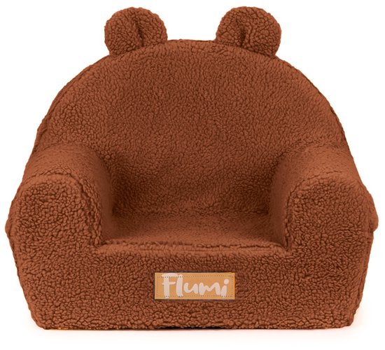 Kinderfauteuil met oren, gepersonaliseerd voor baby’s en peuters 56x33x42 cm, zachte teddy-stof karamel