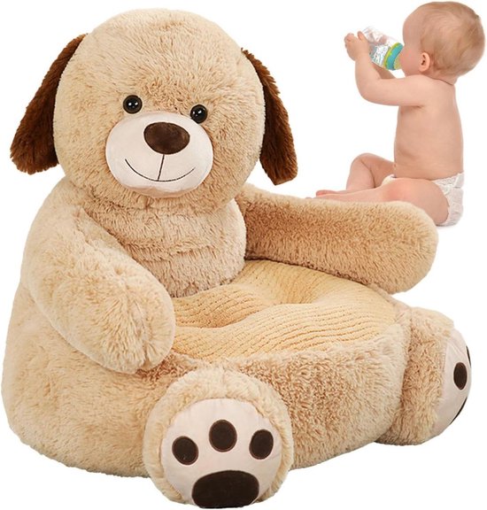 Kinderfauteuil Pluche - Dierenstoel Zacht - Ontspannen Lezen Spelen - Cartoon Beer Ontwerp - 50x45x50 cm - Lichtgekleurde Pup