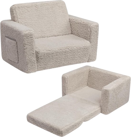 Kinderfauteuil Slaapbank 2-in-1 Opvouwbare Kinderbank Zacht Pluche Comfortabel van Merkloos