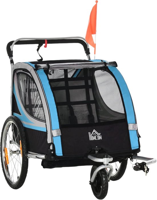 Kinderfietsaanhanger en Buggy - 2-in-1 met Draaibaar Voorwiel en Veiligheidsrem