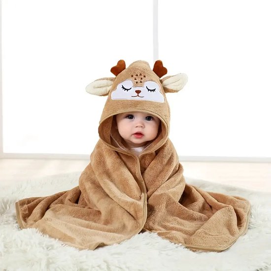 Kinderhanddoek Badponcho - 0 tot 3 jaar - Eland Bruin - Badjas met Capuchon - Sneldrogend & Warm - Voor Zwembad, Strand, Bad en Peuters van Merkloos