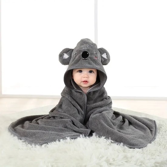 Kinderhanddoek Badponcho - 0 tot 3 jaar - Grijze Koala - Badjas met Capuchon - Sneldrogend & Warm - Voor Zwembad, Strand, Bad en Peuters van Merkloos