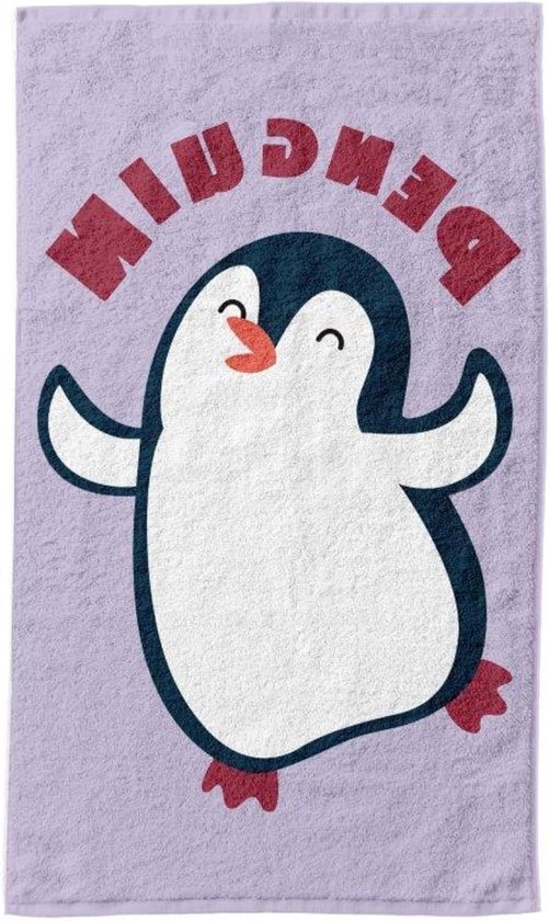 Kinderhanddoek Pinguïn - Gastenhanddoek Waslap - Dagelijkse Hygiëne - Zacht Katoen - 30 x 50 cm - Paars