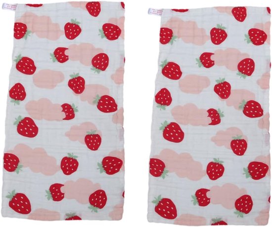 Kinderhanddoekjes Set - Aardbeien Gezichtsdoek - Baby Verzorgen - 100% Katoen - 50x25cm - Rood
