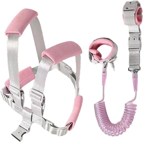 Kinderharnas met riem - Veiligheidstuigje polsband - Buitenactiviteiten veilig - Glow-in-the-dark functie - 1.5-2.5m verstelbaar - Roze