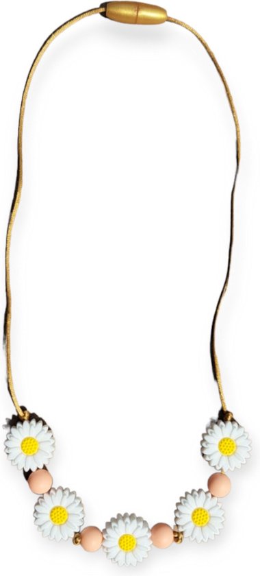 Kinderketting | Bijtketting | Daisy | Wit | Peach | Goud van Kinder