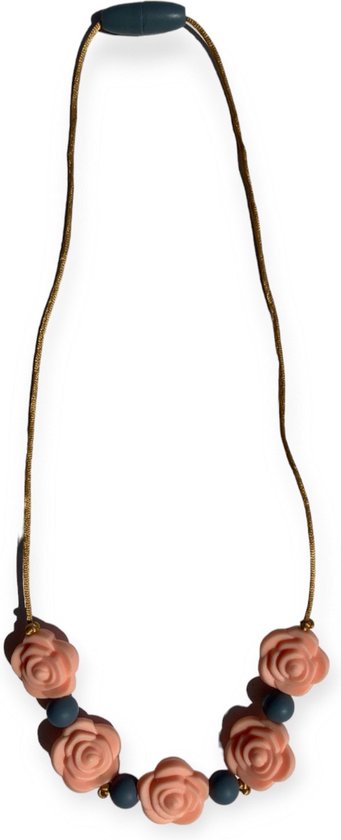 Kinderketting | Bijtketting | Roos | Peach | Grijs/Groen van Kinder