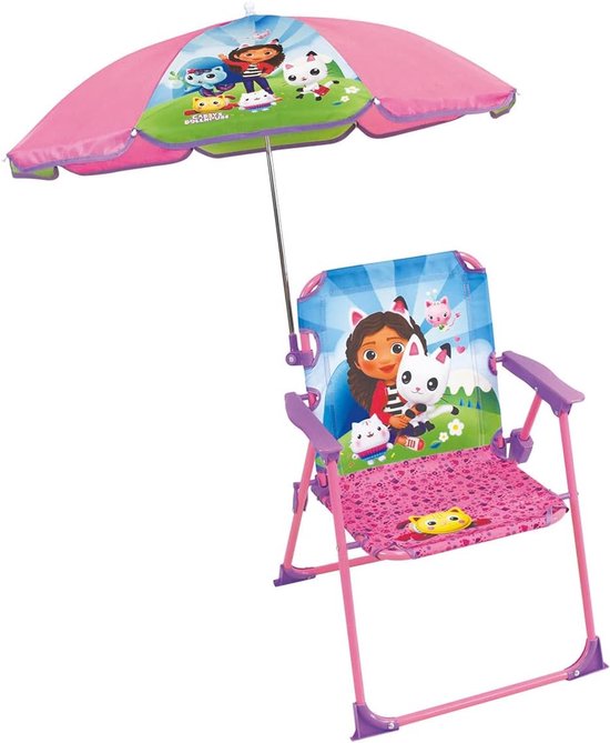 Kinderklapstoel met Parasol - Roze/Magische Huis Thema - Inklapbaar voor Buiten