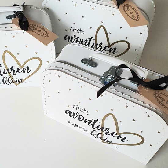 Kinderkoffertje van Bep&co: koffertje opa en oma Grote avonturen beginnen klein... -bekendmaking -zwangerschap -aankondiging van Bep&co