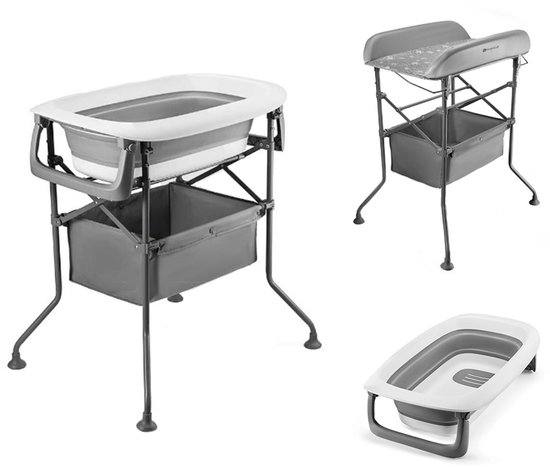 Kinderkraft BUBBLY Multifunctioneel Badje met Verschoontafel op Standaard | 5 Configuraties: Badje, Verschoonmat, Badje op Standaard, Verschoontafel op Standaard & Opgehangen Frames | Stilistisch Grijs van Kinderkraft