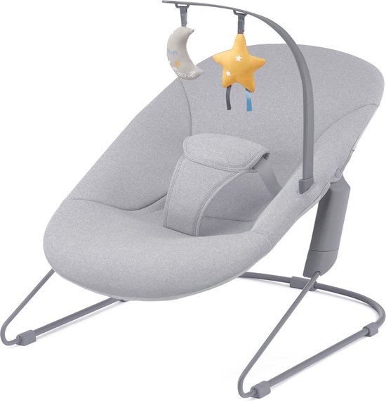 Kinderkraft CALMEE - Minimalistische schommelstoel met zachte bekleding - 3-punts gordel - speeltjes en anti-slip voetjes - Lichtgewicht - Eenvoudig te reinigen - Ideaal voor een veilige en comfortabele rust voor je baby - Grijs van Kinderkraft