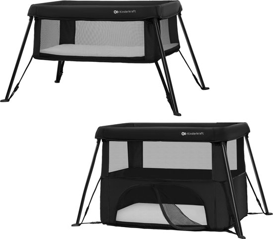 Kinderkraft CAMI - 3-in-1 Reisbedje - Wieg - Reisbed - Lichtgewicht 5 kg - 2 Hoogte-instellingen - Met Reisrugzak - Compact inklapbaar - Gaaswanden - Geschikt vanaf geboorte tot 3 jaar - Zwart van Kinderkraft