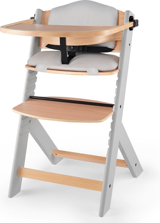 Kinderkraft ENOCK - Houten Kinderstoel 3-in-1 - met Kussenset - Hoge babystoel - Hoogte verstelbaar in 5 niveaus - 3-punts gordels, - Tot 10 jaar - Grijs van Kinderkraft