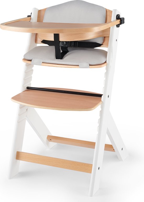 Kinderkraft ENOCK - Houten Kinderstoel 3-in-1 - met Kussenset - Hoge babystoel - Hoogte verstelbaar in 5 niveaus - 3-punts gordels, - Tot 10 jaar - Wit