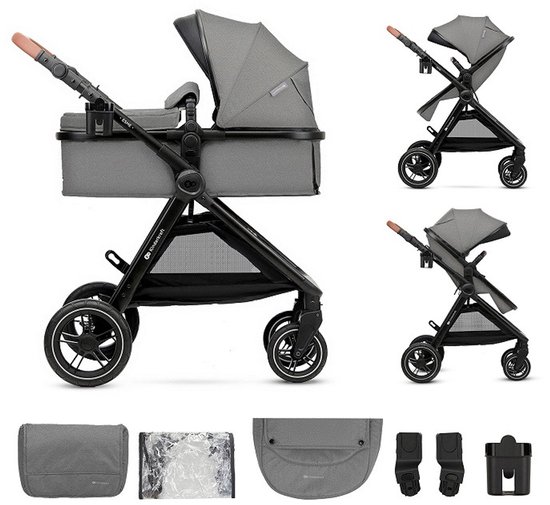 Kinderkraft ESME 2-in-1 Kinderwagen – Combi Wieg & Wandelwagen – Inclusief Autostoeladapters – Grote Lekvrije Wielen – Tot 25 kg - Grijs van Kinderkraft