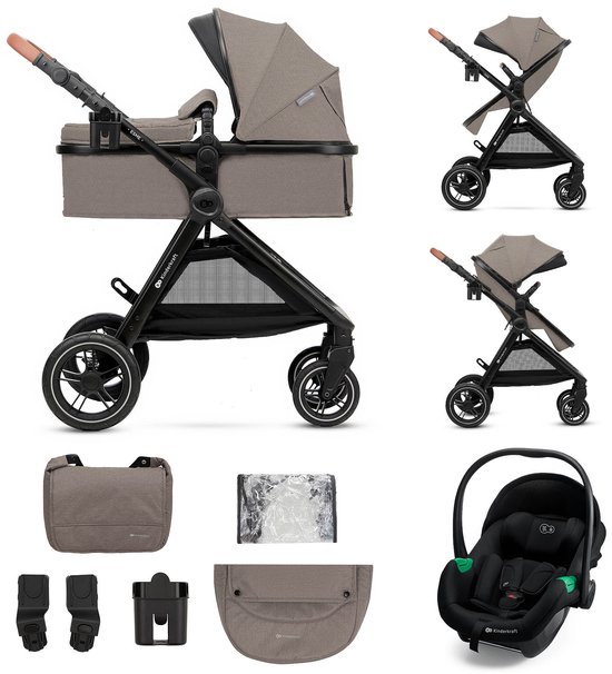 Kinderkraft ESME PRO 3-in-1 Kinderwagen - Beigekleurige multifunctionele combi met reiswieg, wandelwagen en autostoel - Beige van Kinderkraft