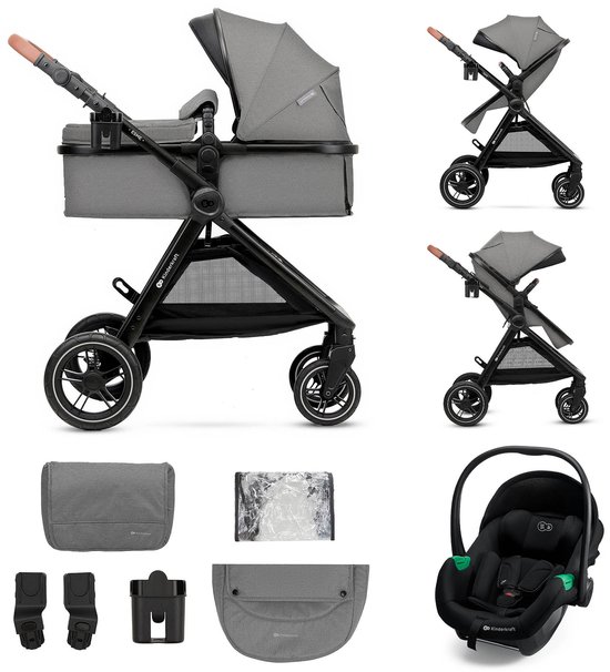 Kinderkraft ESME PRO 3-in-1 Kinderwagen – Beigekleurige multifunctionele combi met reiswieg, wandelwagen en autostoel - Grijs van Merkloos