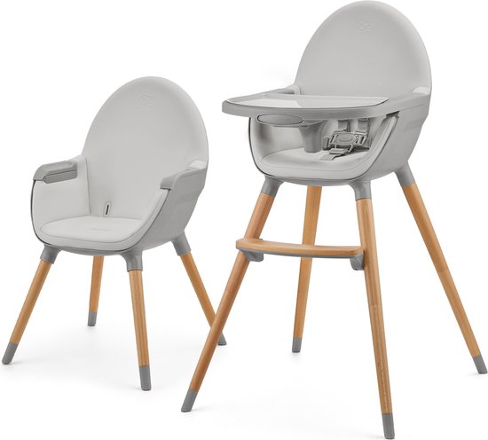 Kinderkraft FINI 2 - 2-in-1 Kinderstoel - Elegante kunstlederen bekleding - Verstelbare, afneembare tray - Om te zetten in speelfauteuil - Veiligheidsriemen - Antislip voeten - Geschikt voor kinderen van 6 maanden tot 5 jaar - Grijs van Kinderkraft