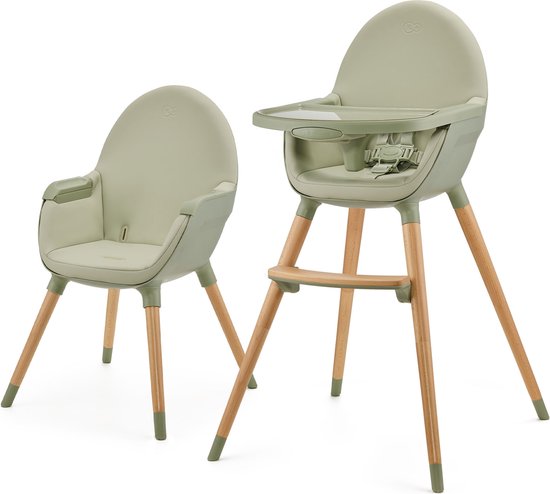 Kinderkraft FINI 2 - 2-in-1 Kinderstoel - Elegante kunstlederen bekleding - Verstelbare, afneembare tray - Om te zetten in speelfauteuil - Veiligheidsriemen - Antislip voeten - Geschikt voor kinderen van 6 maanden tot 5 jaar - Groente van Kinderkraft