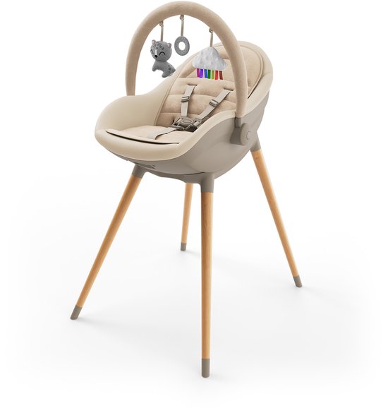 Kinderkraft FINI UP Kinderstoel 3‑in‑1 – Kunstlederen Bekleding – Verstelbare Tray – Ligstoeltje - Omzetbaar naar Speelfauteuil – van de geboorte tot 20 kg – Beige van Merkloos