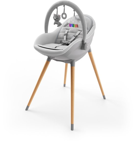 Kinderkraft FINI UP Kinderstoel 3‑in‑1 - Kunstlederen Bekleding - Verstelbare Tray - Ligstoeltje - Omzetbaar naar Speelfauteuil - Vvan de geboorte tot 20 kg - Grijs van Kinderkraft