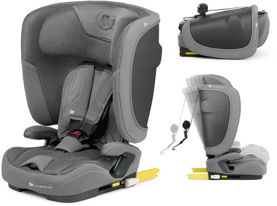 Kinderkraft FIX2GO i-Size – Autostoel – 76-150 cm – SAFERIDE SENSOR – EASY GROW – AIR FLOW – Inklapbaar – i-Size R129 - Grijs van Kinderkraft