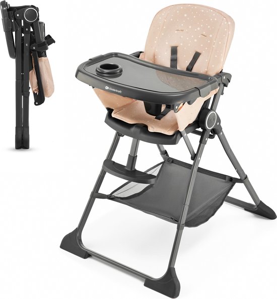 Kinderkraft FOLDEE - Opvouwbare Kinderstoel met 3 Verstelbare Rugleuningposities en 2 Voetsteunposities - Verstelbare Dubbele Vaatdoek - Eenvoudig te Vouwen en Verplaatsen - Lichtgewicht - Geschikt voor Kinderen tot 36 Maanden - Roze van Kinderkraft