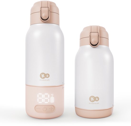 Kinderkraft GAJA – Draagbare Melkverwarmer & Thermos 350 ml – Melk Verwarmen in 2 min – Warmte tot 20 uur – 5 Temperatuurstanden – USB-C – Voor Onderweg - Beige van Merkloos