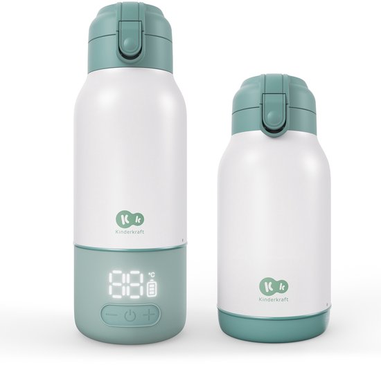 Kinderkraft GAJA – Draagbare Melkverwarmer & Thermos 350 ml – Melk Verwarmen in 2 min – Warmte tot 20 uur – 5 Temperatuurstanden – USB-C – Voor Onderweg - Groen van Merkloos