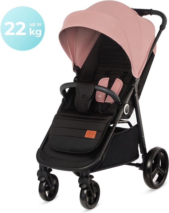 Kinderkraft GRANDE PLUS - Kinderwagen - Lichtgewicht met staal frame - Klik&Vouw systeem - Vering op 4 wielen - Grote EVA wielen, niet opblaasbaar - Verstelbare rugleuning en voetsteun - Uitbreidbare kap met raam - Vanaf de geboorte tot 22 kg - Roze van Kinderkraft