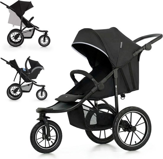Kinderkraft HELSI 2 - All-terrain wandelwagen - 3 grote opblaasbare wielen - Vering met glasvezel versterkte achterwielen - Verstelbare rugleuning en duwbeugel - Geschikt tot 27 kg - Grote mand - Travel System compatibel - Veiligheidsfuncties - Zwart van Kinderkraft