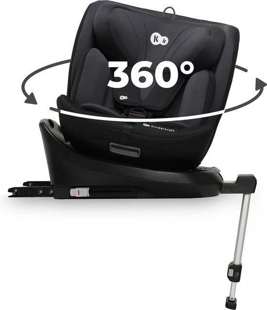 Kinderkraft I-360 I-SIZE - Autostoeltje - 40-150 cm - 0-36 kg - 360 draaien - met Isofix - afstelbare hoofdsteun - 12 verstelniveaus - Eenvoudig te reinigen - Groep 0/1/2/3 - Tot 12 jaar - Zwart van Kinderkraft